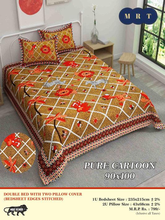 Pure Cartoon Printed Queen Double queen Bedsheet Set  – Includes 2 Pillow Covers | MRT