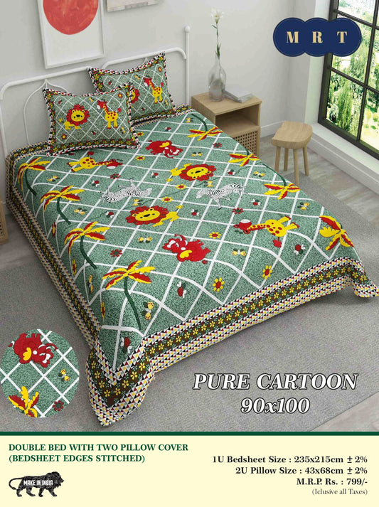 Pure Cartoon Printed Double queen Bedsheet Set  – Includes 2 Pillow Covers | MRT