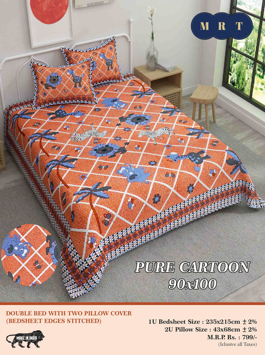Pure Cartoon Printed Double queen Bedsheet Set  – Includes 2 Pillow Covers | MRT