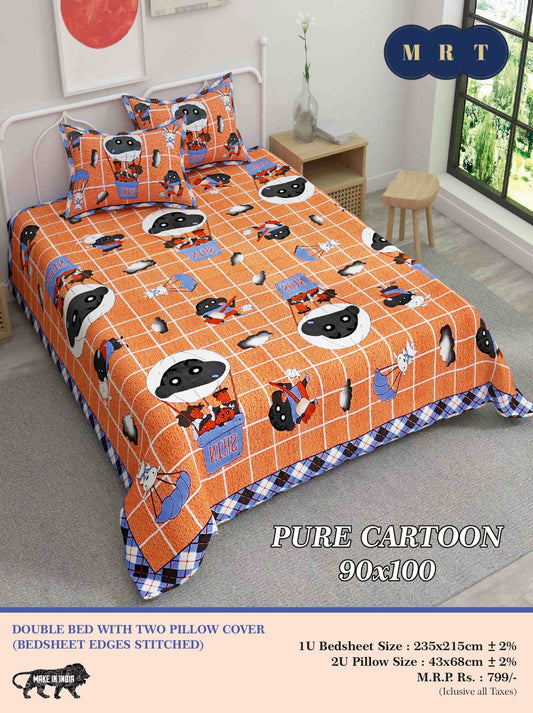 Pure Cartoon Printed Double Bedsheet Set (90x100) – Includes 2 Pillow Covers | MRT
