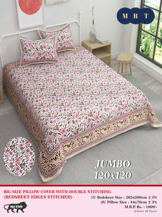 Jumbo Double Bedsheet with 2 pillow covers -120x120