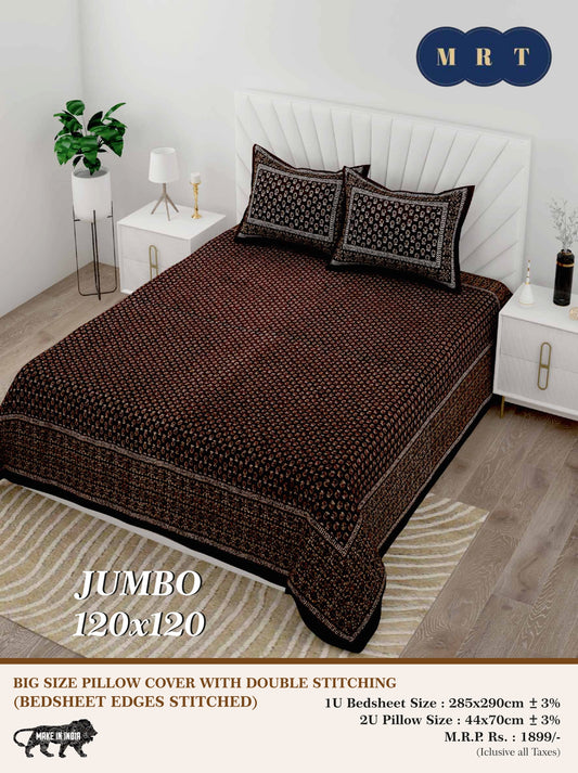 Jumbo Double Bedsheet with 2 pillow covers -120x120