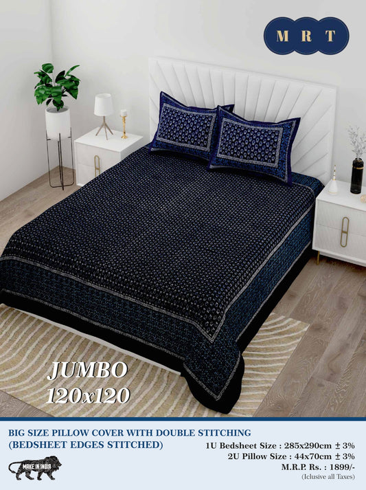 Jumbo Double Bedsheet with 2 pillow covers -120x120