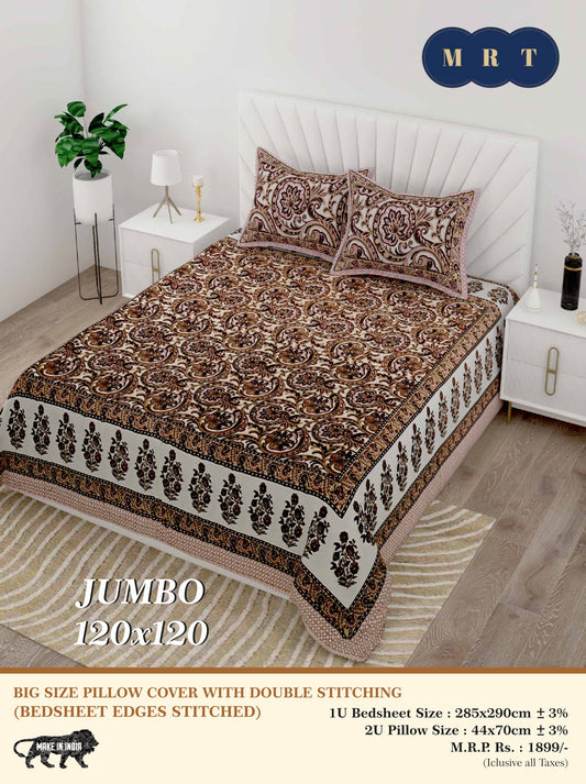 Jumbo Double Bedsheet with 2 pillow covers -120x120