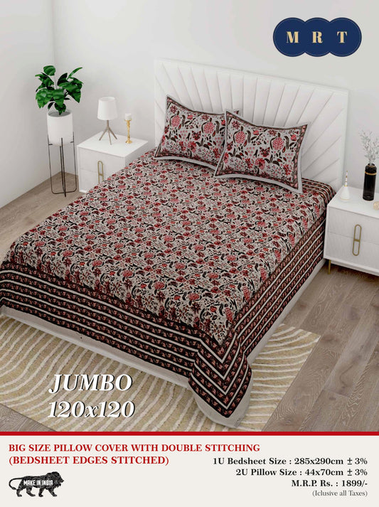Jumbo Double Bedsheet with 2 pillow covers -120x120