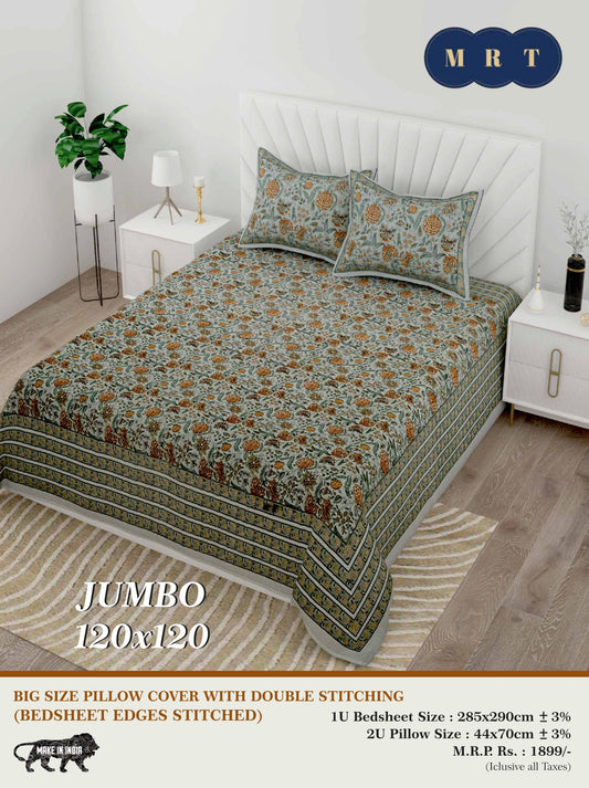 Jumbo Double Bedsheet with 2 pillow covers -120x120