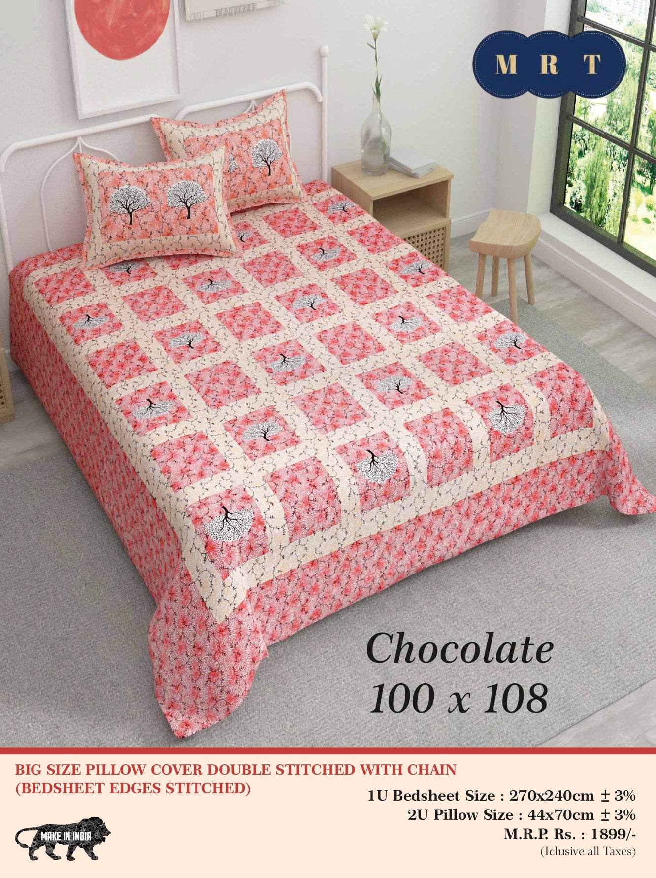 Chocolate King size Double Bed Bedsheet with 2 Pillow Covers