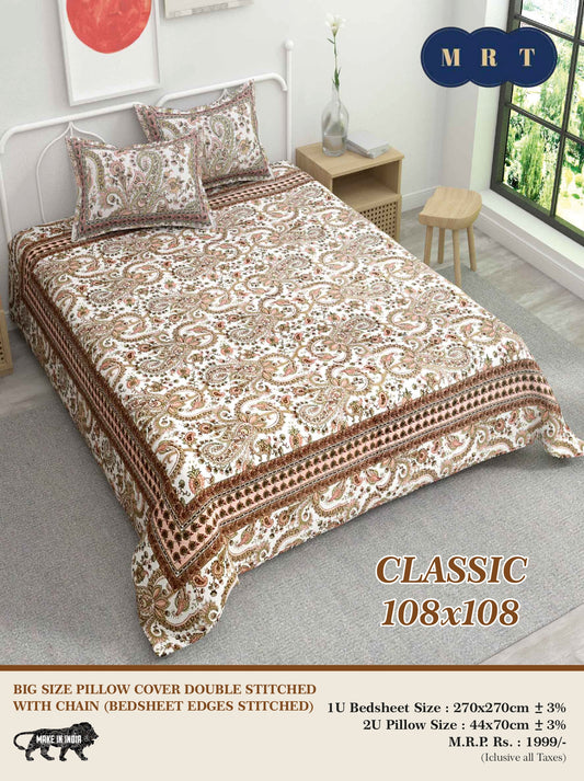 Classic 108x108 Premium Double Bedsheet with 2 Pillow Covers