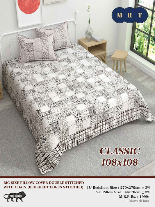 Classic 108x108 Premium Double Bedsheet with 2 Pillow Covers