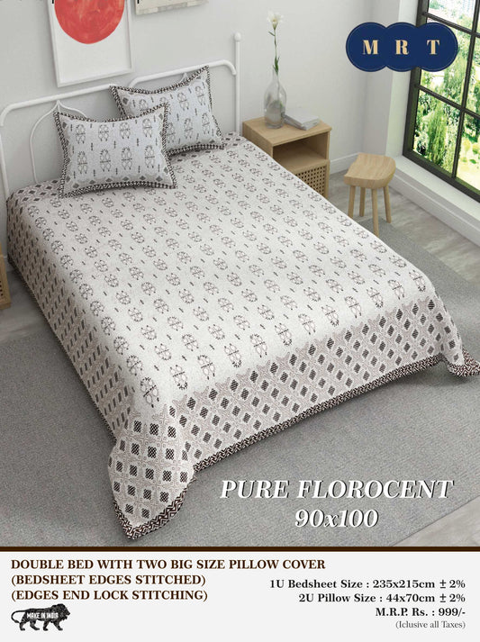 Pure florocent Queen size Double Bed Bedsheet with 2 Pillow Covers