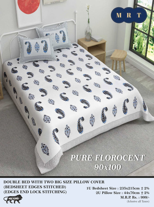 Pure florocent Queen size Double Bed Bedsheet with 2 Pillow Covers