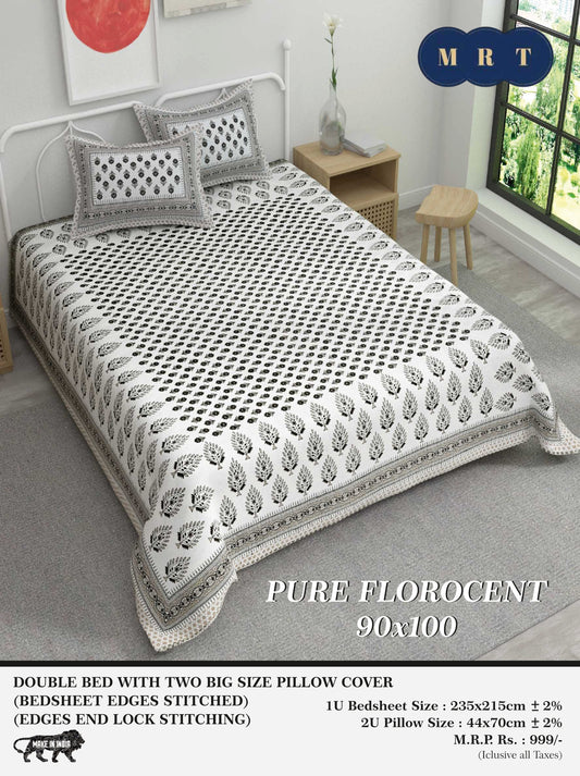 Pure florocent Queen size Double Bed Bedsheet with 2 Pillow Covers