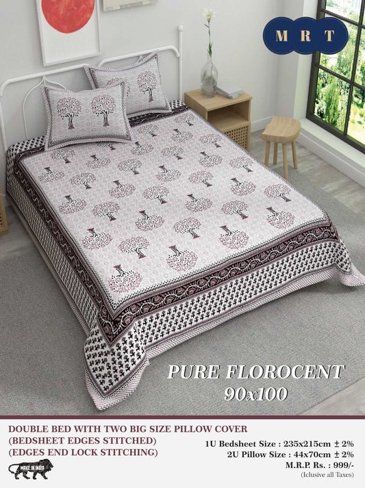 Pure florocent Queen size Double Bed Bedsheet with 2 Pillow Covers