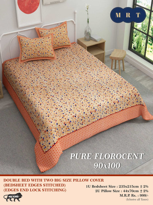 Pure florocent Queen size Double Bed Bedsheet with 2 Pillow Covers