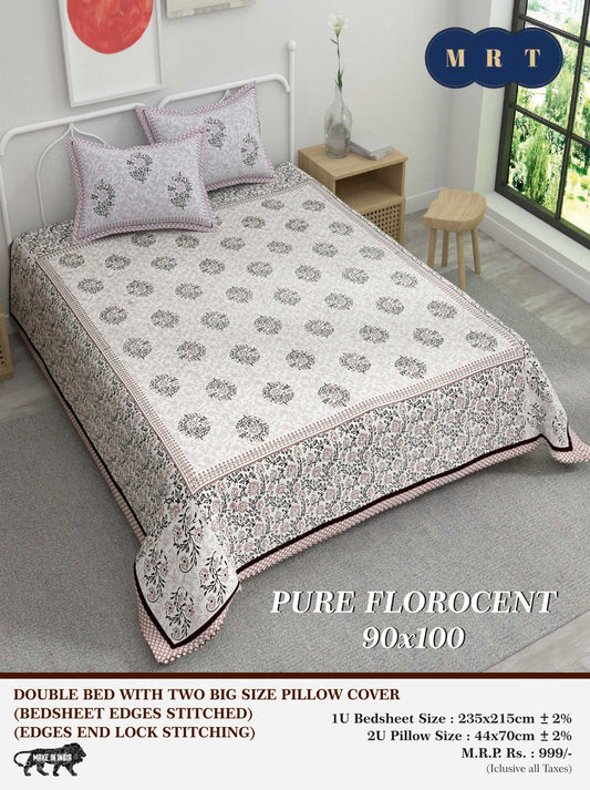 Pure florocent Queen size Double Bed Bedsheet with 2 Pillow Covers