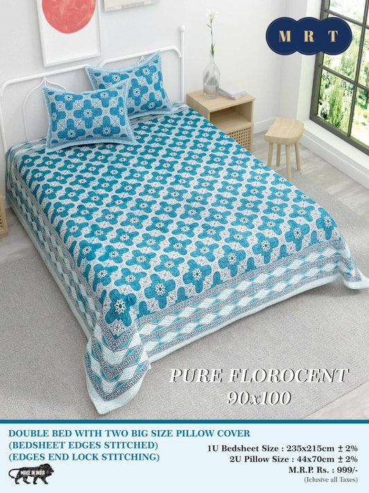 Pure florocent Queen size Double Bed Bedsheet with 2 Pillow Covers