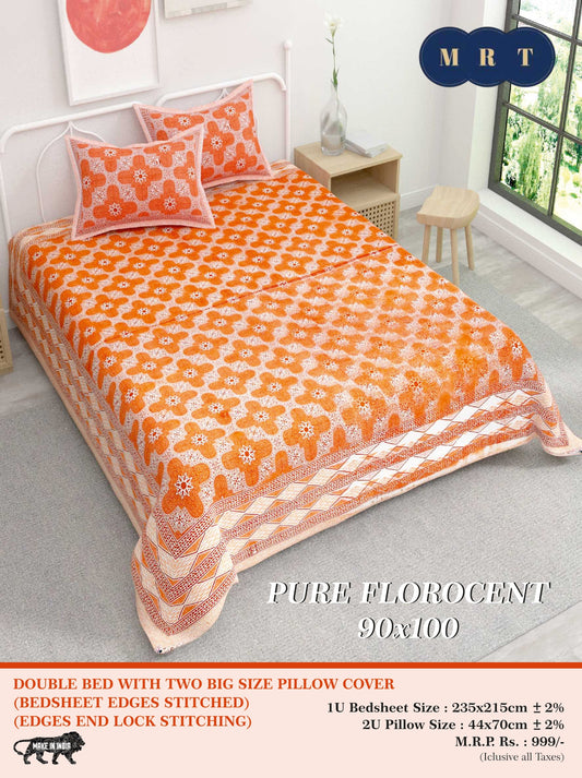 Pure florocent Queen size Double Bed Bedsheet with 2 Pillow Covers