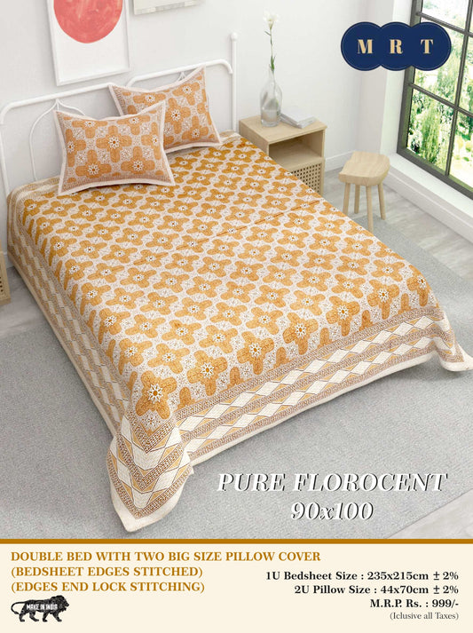 Pure florocent Queen size Double Bed Bedsheet with 2 Pillow Covers