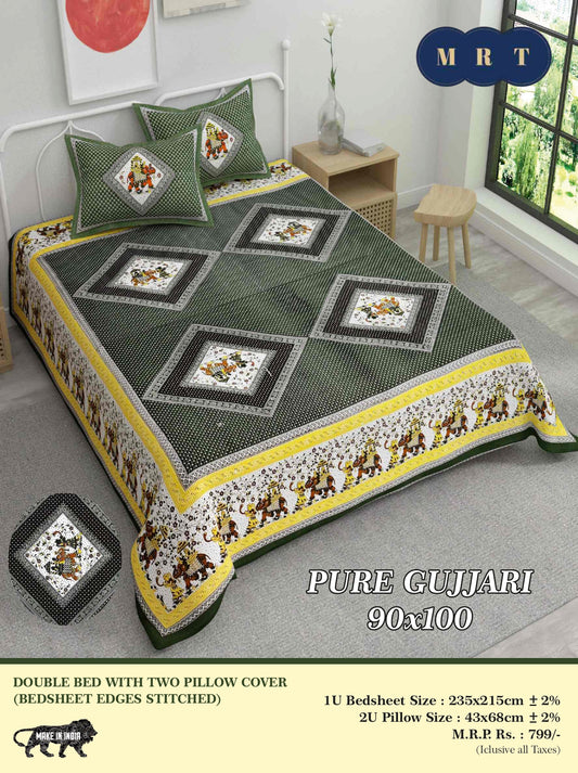 Pure Gujjari Double queen size Bedsheet with 2 Pillow Covers