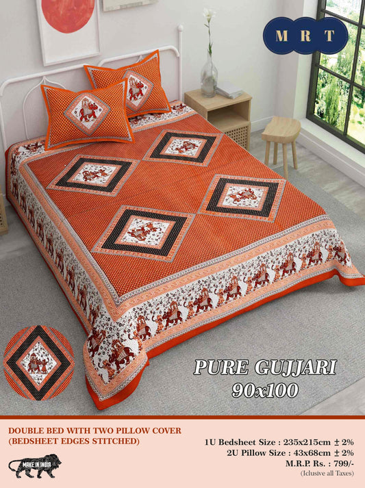 Pure Gujjari Double queen size Bedsheet with 2 Pillow Covers