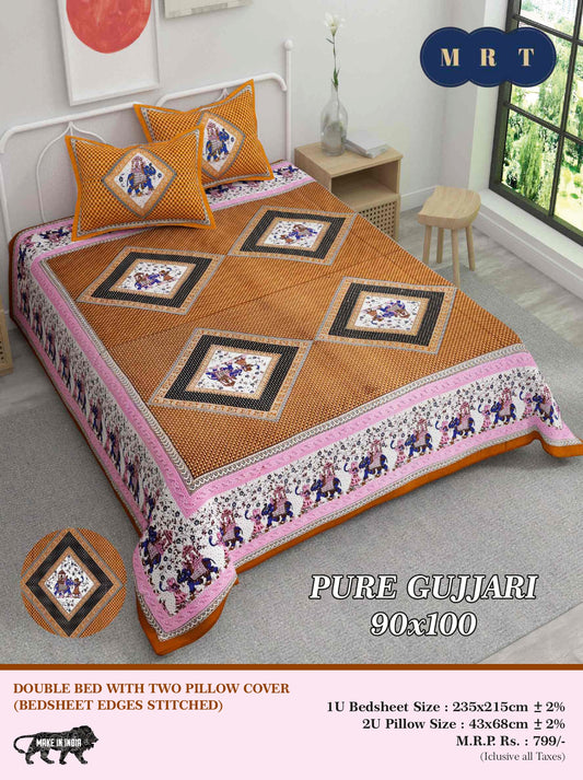 Pure Gujjari Double queen size Bedsheet with 2 Pillow Covers