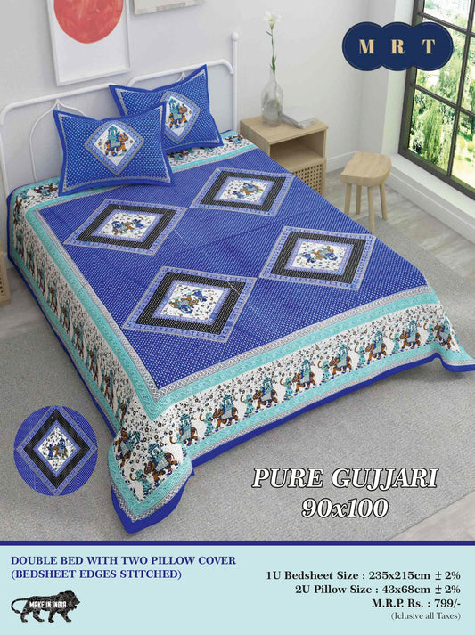Pure Gujjari Double queen size Bedsheet with 2 Pillow Covers