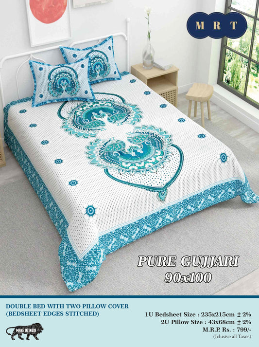 Pure Gujjari Double queen size Bedsheet with 2 Pillow Covers