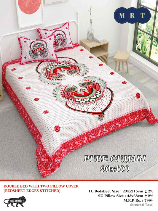 Pure Gujjari Double queen size Bedsheet with 2 Pillow Covers