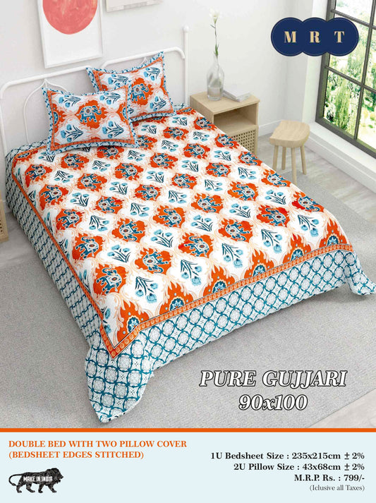 Pure Gujjari Double queen size Bedsheet with 2 Pillow Covers