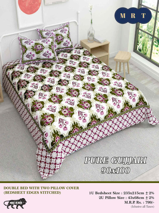 Pure Gujjari Double queen size Bedsheet with 2 Pillow Covers