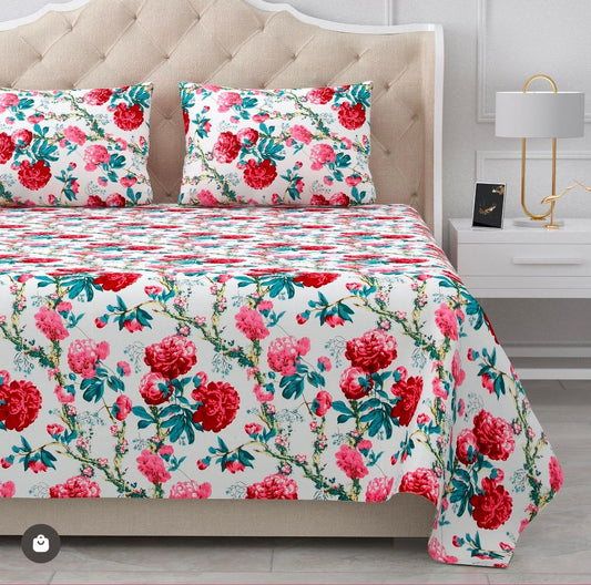 Handblock Cotton Double Bedsheet with 2 Pillow Covers  (93x108 Inches)