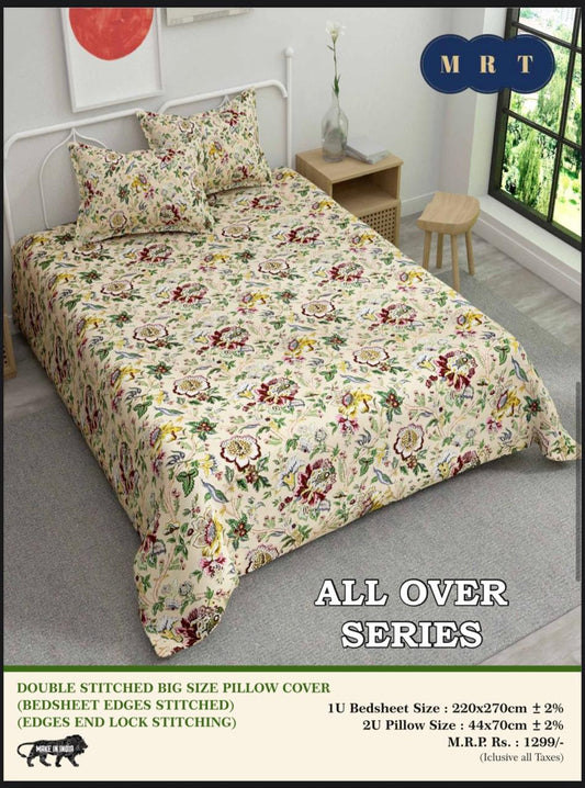 Handblock Cotton Double Bedsheet with 2 Pillow Covers  (93x108 Inches)