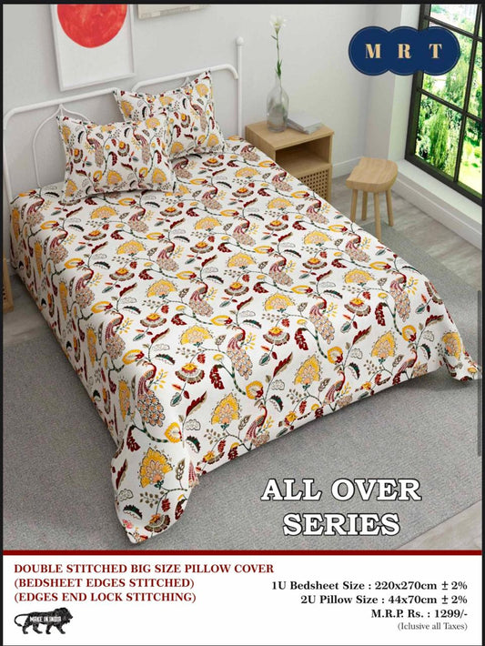 Handblock Cotton Double Bedsheet with 2 Pillow Covers  (93x108 Inches)