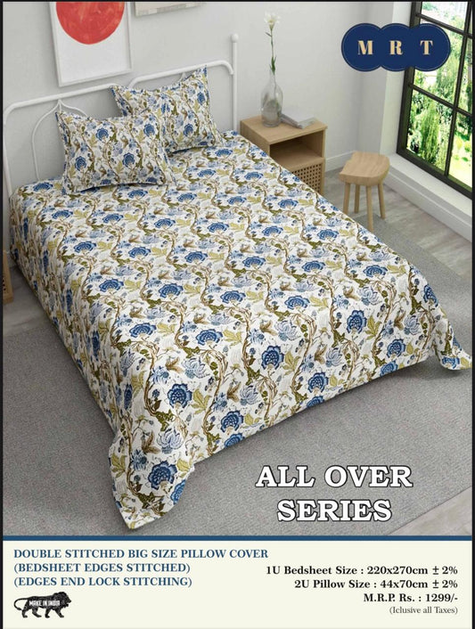 Handblock Cotton Double Bedsheet with 2 Pillow Covers  (93x108 Inches)
