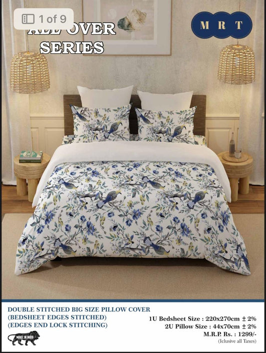 Handblock Cotton Double Bedsheet with 2 Pillow Covers  (93x108 Inches)