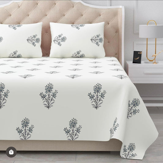 Handblock Cotton Double Bedsheet with 2 Pillow Covers  (93x108 Inches)