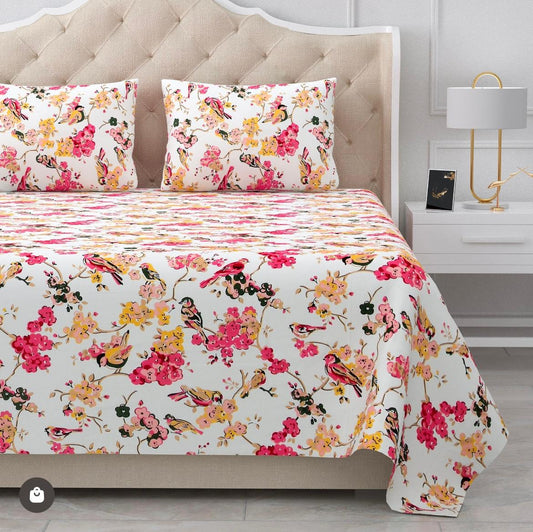 Handblock Cotton Double Bedsheet with 2 Pillow Covers  (93x108 Inches)