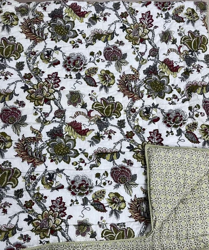 Double Premium Jaipuri Razai | 100% Malmal Cotton | Reversible | Lehriya Border | Big Size Comforter