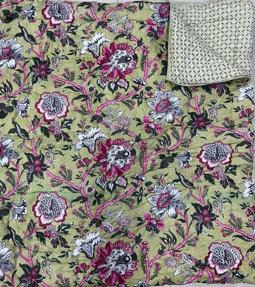 Double Premium Jaipuri Razai | 100% Malmal Cotton | Reversible | Lehriya Border | Big Size Comforter