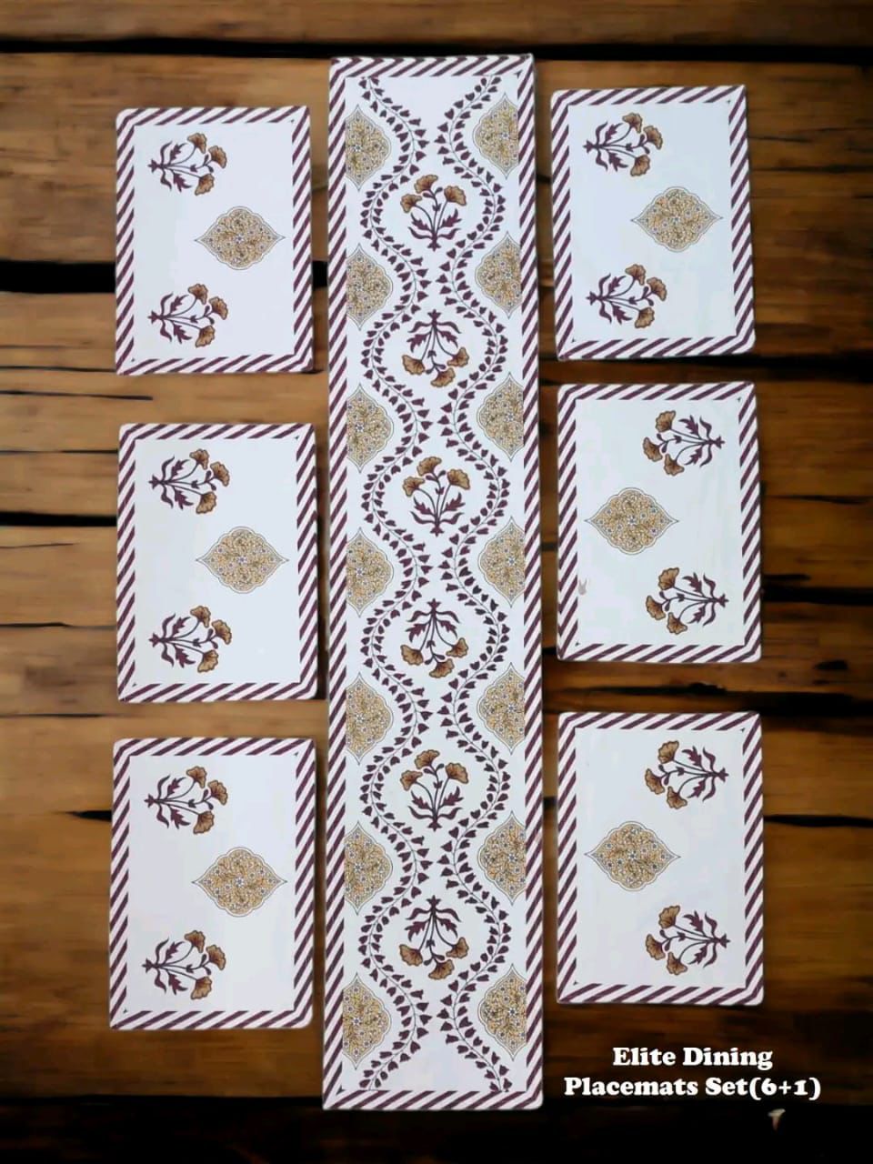 Luxury Hand Block Printed Table Mat Set – 7 Piece Canvas Dining Set