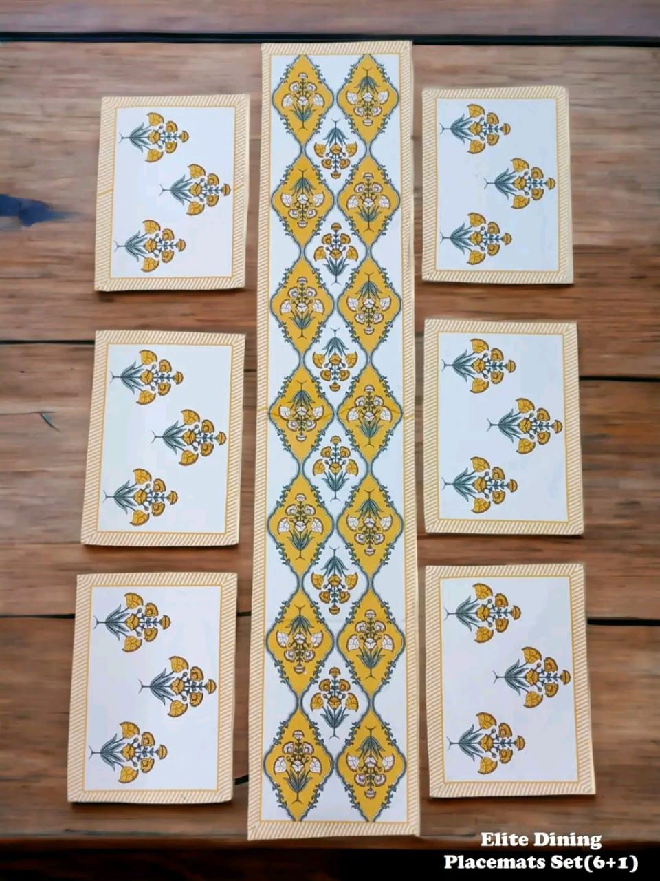 Luxury Hand Block Printed Table Mat Set – 7 Piece Canvas Dining Set