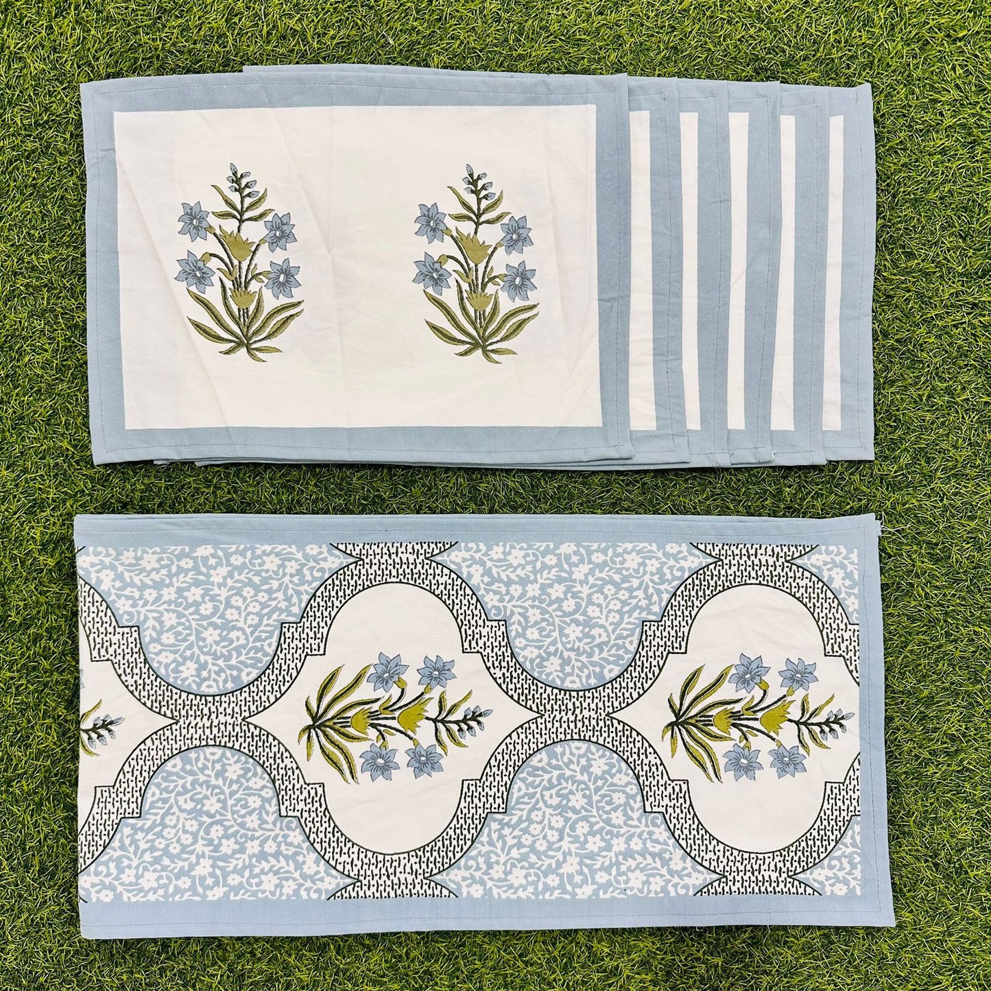 Luxury Hand Block Printed Table Mat Set – 7 Piece Canvas Dining Set