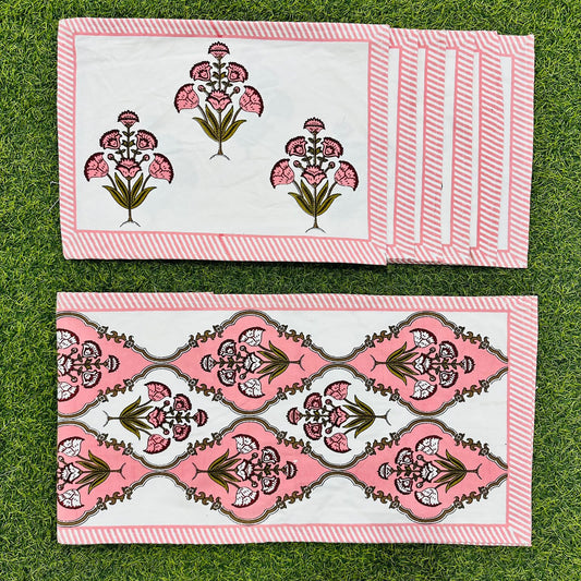 Luxury Hand Block Printed Table Mat Set – 7 Piece Canvas Dining Set