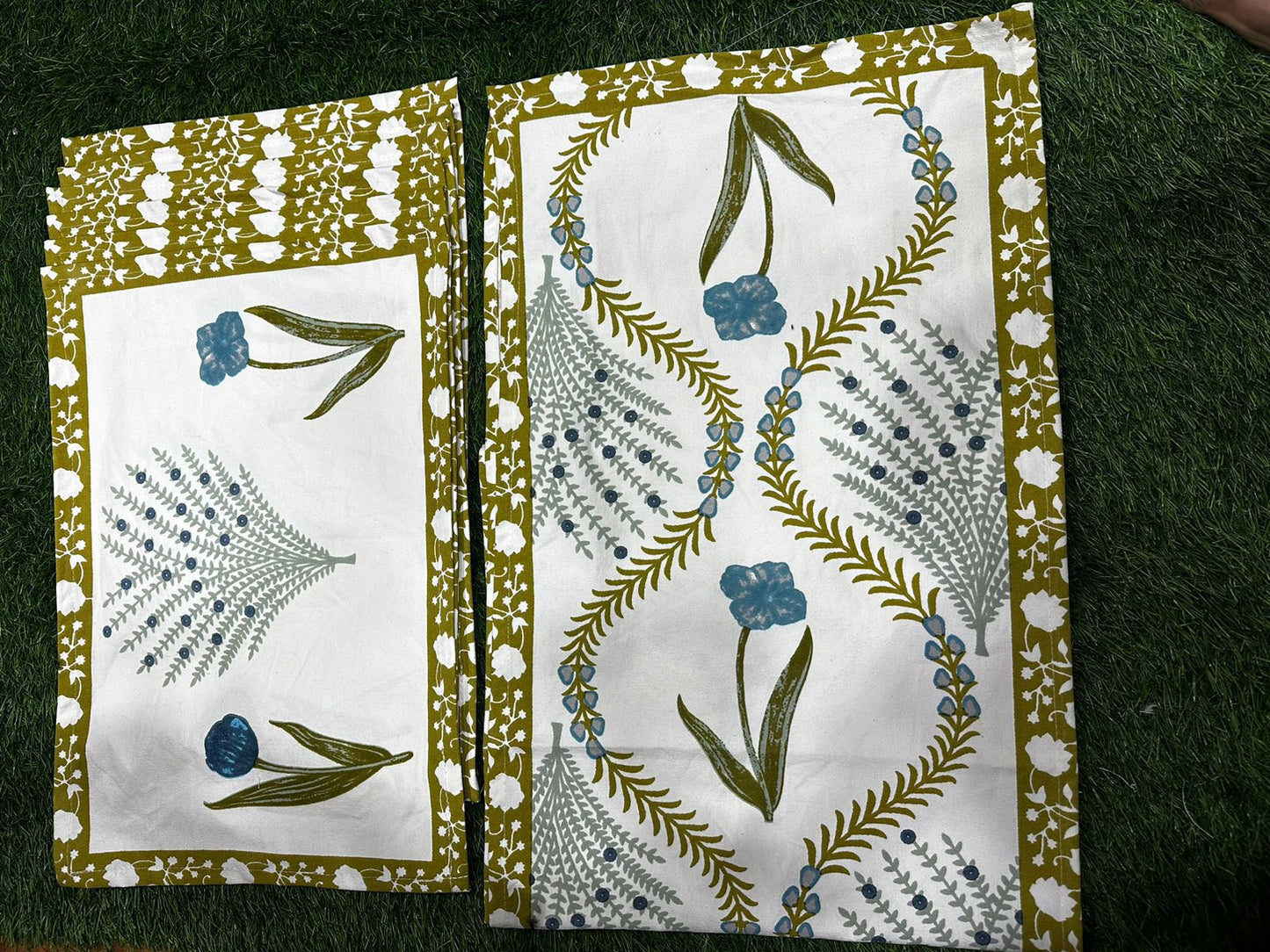 Luxury Hand Block Printed Table Mat Set – 7 Piece Canvas Dining Set