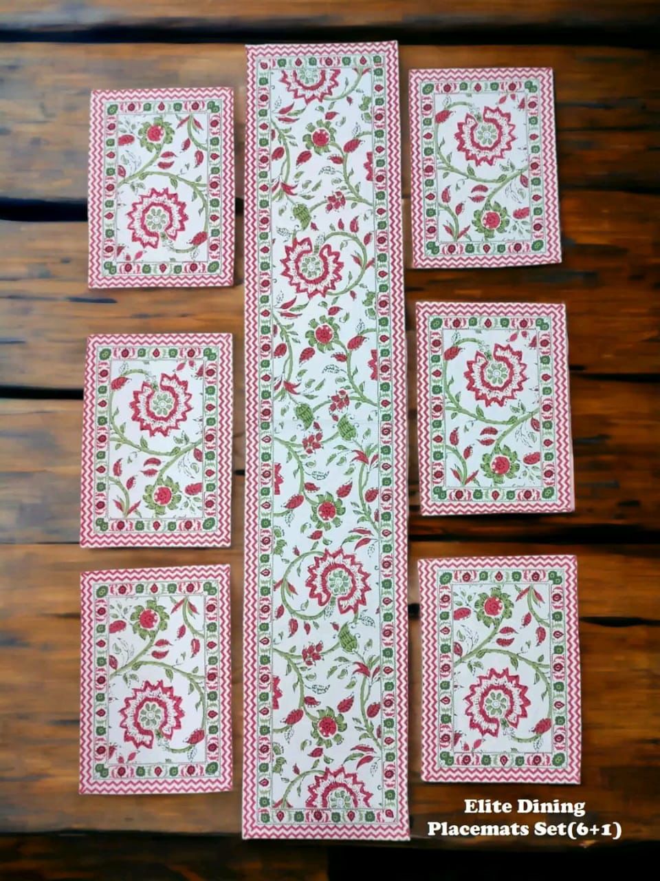 Luxury Hand Block Printed Table Mat Set – 7 Piece Canvas Dining Set