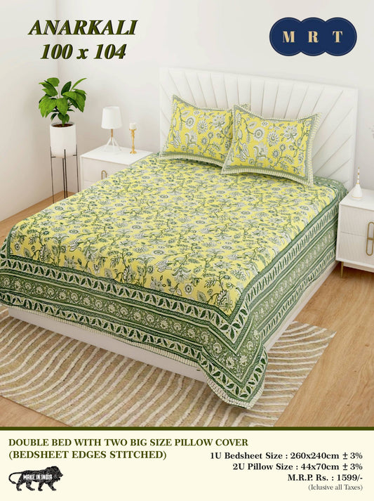 Anarkali Cotton Double Bedsheet Set – king size