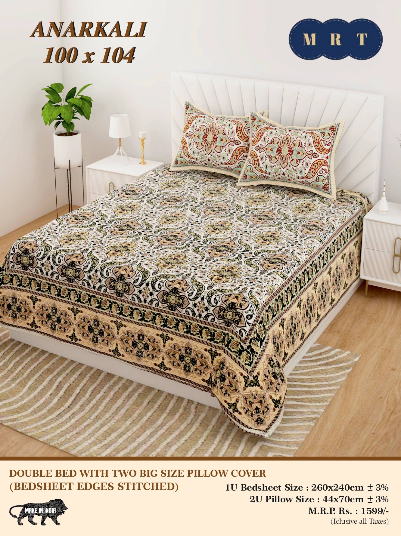 Anarkali Cotton Double Bedsheet Set – king size