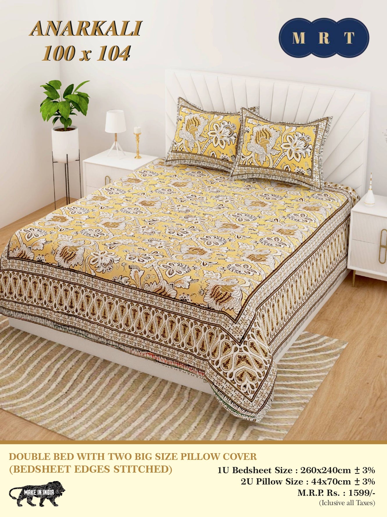 Anarkali Cotton Double Bedsheet Set – king size