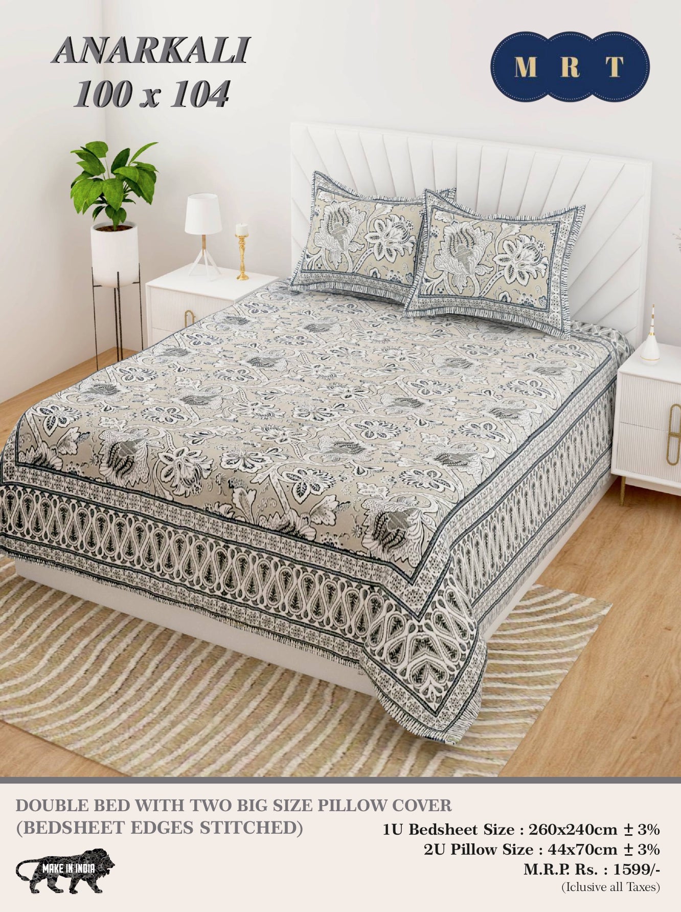 Anarkali Cotton Double Bedsheet Set – king size