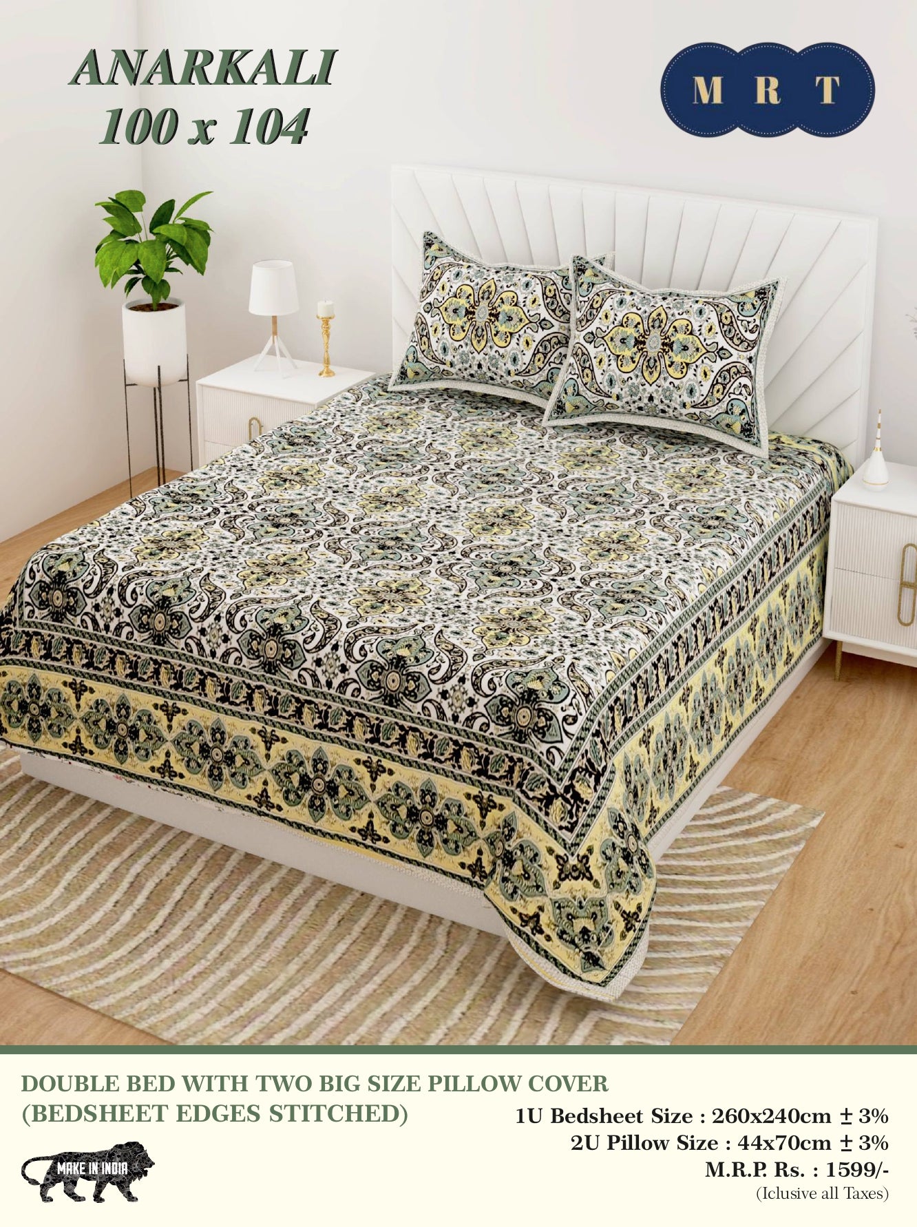 Anarkali Cotton Double Bedsheet Set – king size